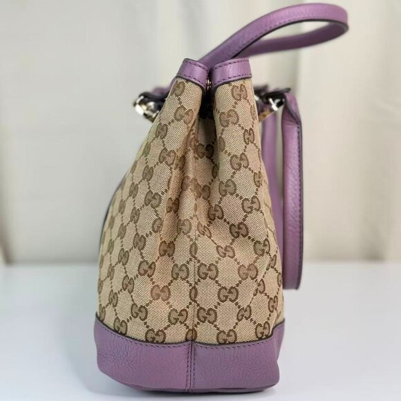 Gucci GG Logo Supreme Shoulder Bag Tote Purple Trim & Beige Patterned Design - Picture 4 of 7